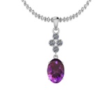 Certified 11.43 Ctw I2/I3 Amethyst And Diamond 14K White Gold Pendant