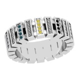 0.27 Ctw SI2/I1 Treated Fancy Blue ,Black,Yellow And White Diamond 14K White Gold Ring