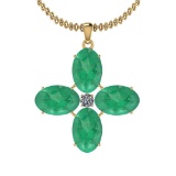 10.29 Ctw Emerald And Diamond I2/I3 14K Yellow Gold Victorian Pendant