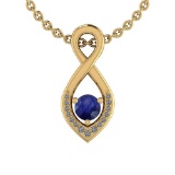 0.62 Ctw VS/SI1 Blue Sapphire And Diamond 14K Yellow Gold Pendant