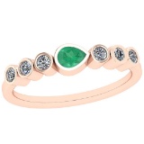 0.51 Ctw Emerald And Diamond I2/I3Style Bezel Set 14K Rose Gold Band Ring