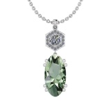 Certified 10.07 Ctw Green Amethyst And Diamond I1/I2 10K White Gold Pendant