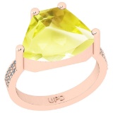 5.55 Ctw I2/I3 Lemon Topaz And Diamond 10K Rose Gold Ring