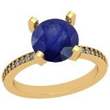 2.12 Ctw I2/I3 Blue Sapphire And Diamond 14K Yellow Gold Vintage Style Ring