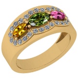 1.08 Ctw I2/I3 Multi Sapphire And Diamond 10K Yellow Gold Wedding Band Ring