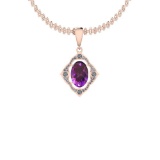 Certified 10.39 Ctw I2/I3 Amethyst And Diamond 14K Rose Gold Pendant