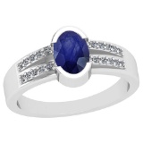 0.62 Ctw Blue Sapphire And Diamond I2/I3 14K White Gold Vintage Style Ring