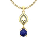 1.08 Ctw I2/I3 Blue Sapphire And Diamond 14K Yellow Gold Necklace