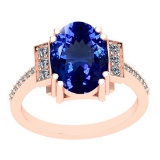 4.00 Ctw VS/SI1 Tanzanite And Diamond 14K Rose Gold Victorian Style Ring