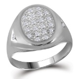 10kt White Gold Mens Round Diamond Oval Cluster Ring 1/4 Cttw