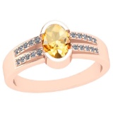 0.62 Ctw Citrine And Diamond I2/I310K Rose Gold Vintage Style Ring