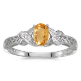 Certified 10k White Gold Oval Citrine And Diamond Ring