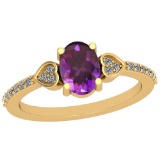 0.86 Ctw Amethyst And Diamond I2/I3 10K Yellow Gold Vintage Style Ring