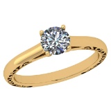 Certified Round 1 CTW J/VS1 Diamond Solitaire Ring In 14K Yellow Gold