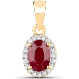 1.04 Carat Genuine Ruby and White Diamond 14K Yellow Gold Pendant