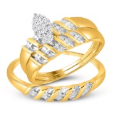 10k Yellow Gold Diamond Marquise-shape Cluster Bridal Wedding Trio Mens Womens Ring Band Set