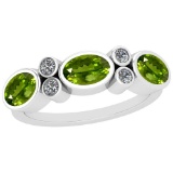 1.64 Ctw Peridot And Diamond I2/I3 14K White Gold three Stone Ring