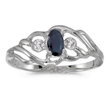 Certified 14k White Gold Oval Sapphire And Diamond Ring