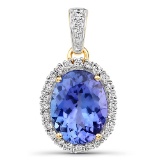 4.12 Carat Genuine Tanzanite and White Diamond 14K Yellow Gold Pendant