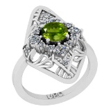 0.82 Ctw I2/I3 Peridot And Diamond 10K White Gold Filigree Anniversary Ring