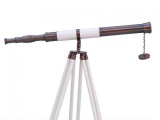 Admirals Floor Standing Antique Copper with White Leather Telescope 60in.