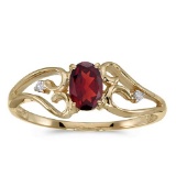 Certified 10k Yellow Gold Oval Garnet And Diamond Ring