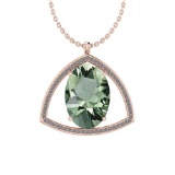 Certified 19.96 Ctw Green Amethyst And Diamond I1/I2 10K Rose Gold Pendant