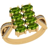 2.21 Ctw Peridot And Diamond I2/I3 14K Yellow Gold Ring