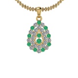 1.15 Ctw VS/SI1 Emerald And Diamond 14K Yellow Gold Pendant Necklace