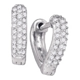 10kt White Gold Womens Round Pave-set Diamond Heart Huggie Hoop Earrings 1/5 Cttw