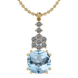 15.83 Ctw I2/I3 Blue Topaz And Diamond 14K Yellow Gold Necklace