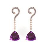 Certified 7.00 Ctw I2/I3 Amethyst And Diamond 14K Rose Gold Earrings