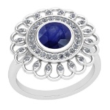 1.49 Ctw Blue Sapphire And Diamond I2/I3 14K White Gold Vintage Style Ring