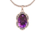 Certified 7.75 Ctw I2/I3 Amethyst And Diamond 14K Rose Gold Pendant