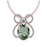 Certified 18.54 Ctw Green Amethyst And Diamond I1/I2 10K Rose Gold Pendant