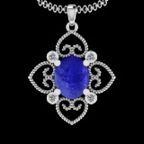 4.55 Ctw I2/I3 Tanzanite And Diamond 10K White Gold Victorian Style Pendant