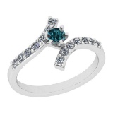 0.60 Ctw I2/I3 Treated Fancy Blue And White Diamond 14K White Gold Bypass Bridal Wedding Ring