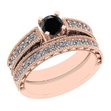 1.17 Ctw I2/I3 Treated Fancy Black And White Diamond 14K Rose Gold Bridal Wedding Ring
