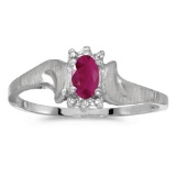 Certified 14k White Gold Oval Ruby And Diamond Satin Finish Ring