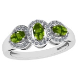 1.00 Ctw Peridot And Diamond I2/I3 14K Rose Gold three Stone Ring