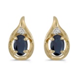 Certified 10k Yellow Gold Oval Sapphire And Diamond Earrings 0.08 CTW