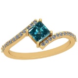 0.79 Ctw I2/I3 Treated Fancy Blue And White Diamond Platinum 14K Yellow Gold Plated Ring