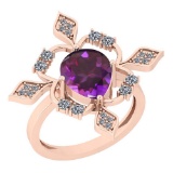 1.62 Ctw Amethyst And Diamond I2/I3 10K Rose Gold Vintage Style Ring