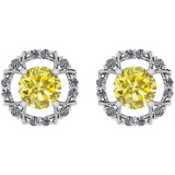 Certified 1.62 CtwTreated Fancy Yellow And White Diamond VS/SI1 14K Gold Stud Earrings