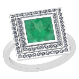 1.28 Ctw Emerald And Diamond I2/I3 14K White Gold Vintage Style Ring