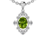 2.55 Ctw I2/I3 Peridot And Diamond 10K White Gold Filigree Pendant