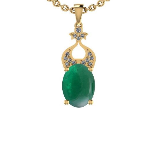 9.00 Ctw SI2/I1 Emerald And Diamond 14K Yellow Gold Vintage Style Necklace