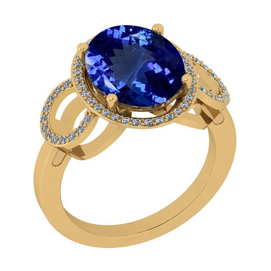 Certified 6.93 Ctw SI2/I1 Tanzanite And Diamond 18K Yellow Gold Engagement Halo Ring