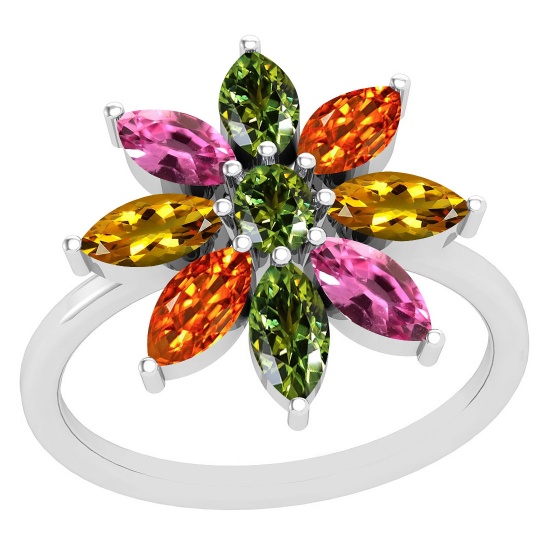 1.05 Ctw Multi Sapphire Platinum Ring