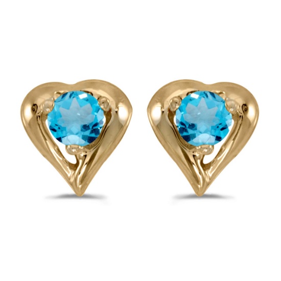 Certified 10k Yellow Gold Round Blue Topaz Heart Earrings 0.22 CTW